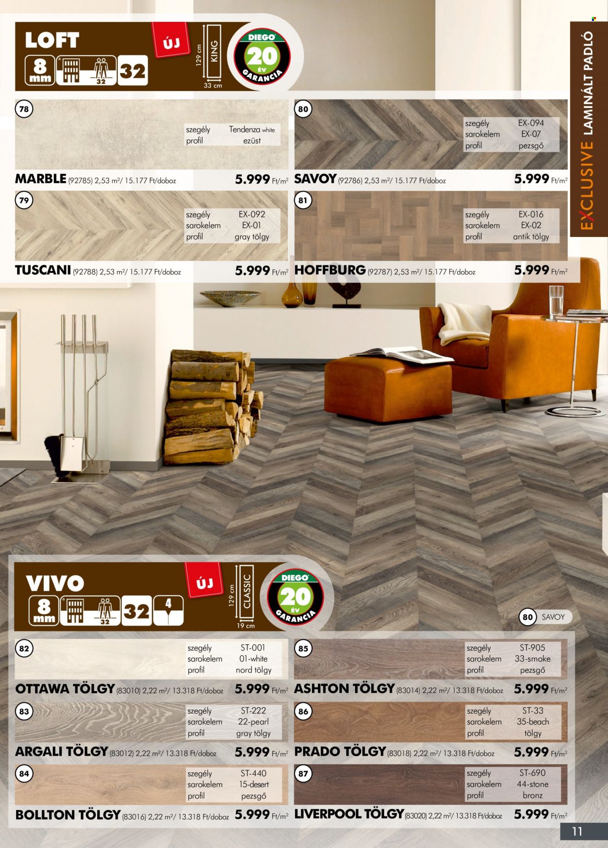 Diego akciós újsága  - 2022.04.01 - 2022.09.30 - Akciós termékek - laminált padló, marble.  11. Oldal