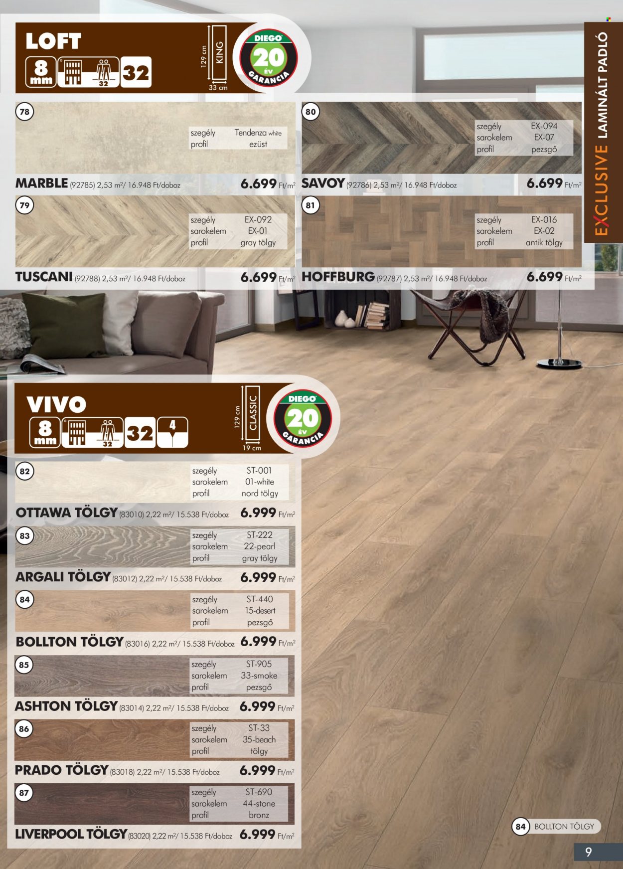 Diego akciós újsága  - 2022.10.01 - 2023.03.31 - Akciós termékek - laminált padló, marble.  9. Oldal