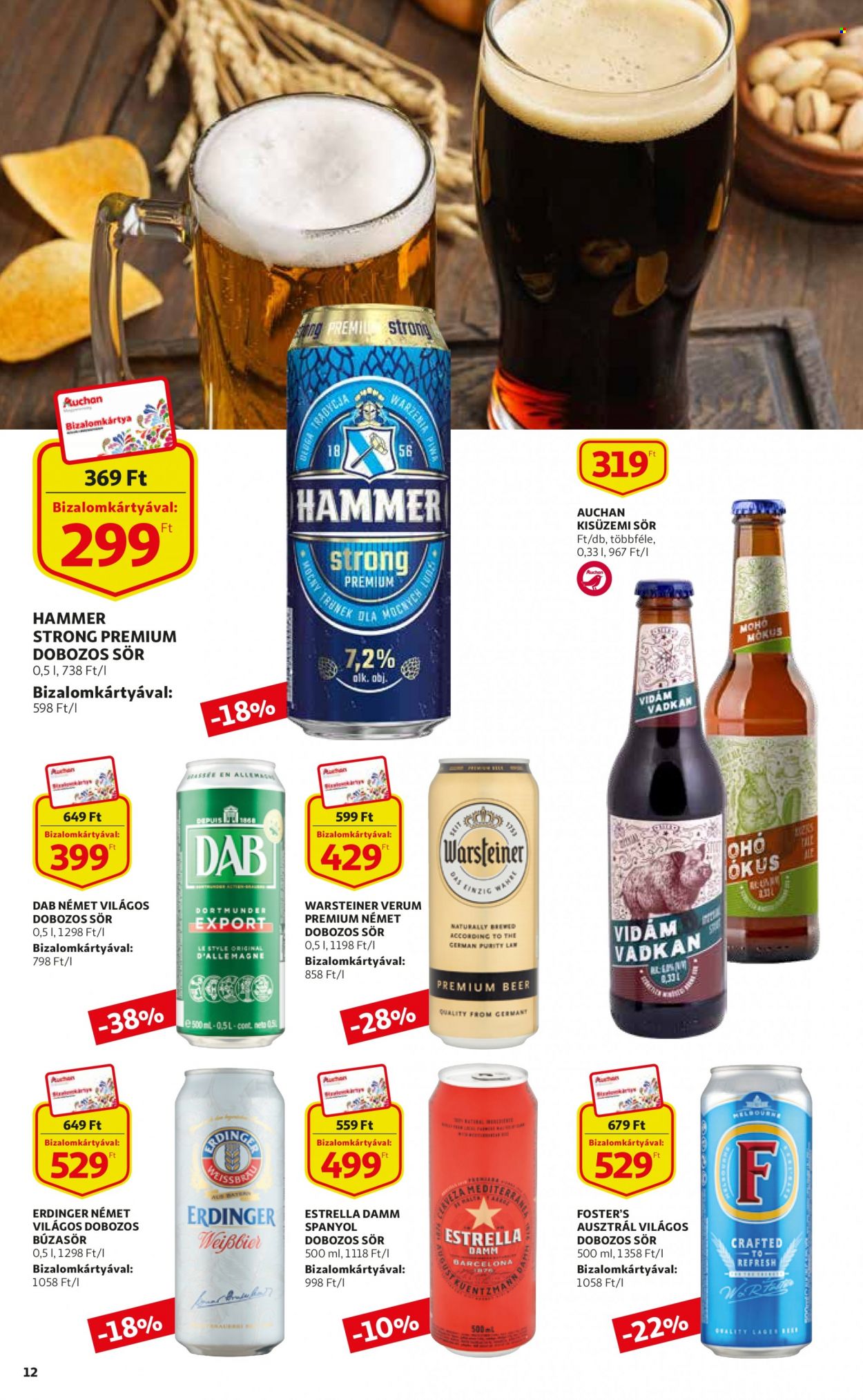 Auchan akciós újsága  - 2023.01.26 - 2023.02.01 - Akciós termékek - sör, dobozos sör, búzasör.  12. Oldal